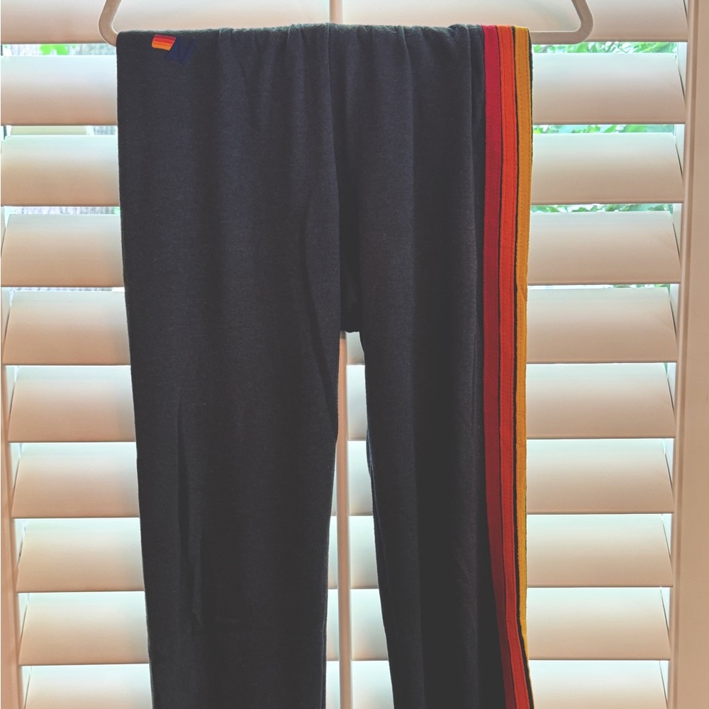 AVIATOR NATION gray joggers with Rainbow Stripe